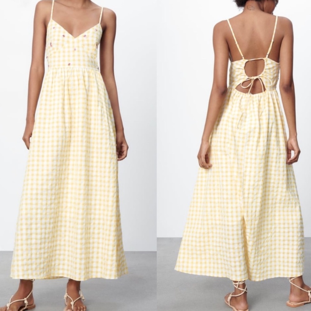 Zara Yellow Gingham Midi Dress